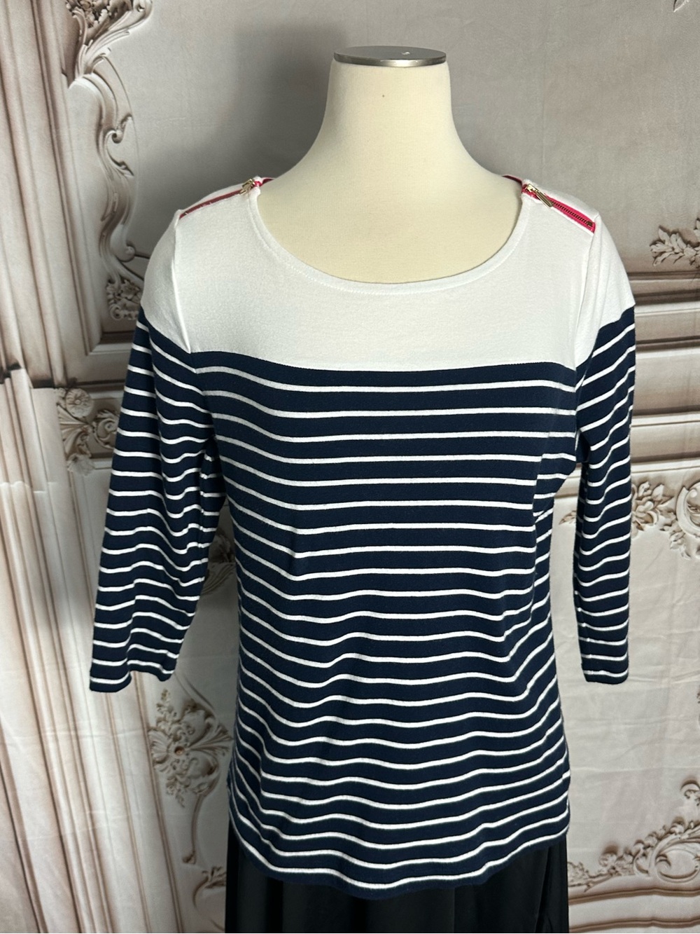 Jones New York Navy and White Striped Boatneck Top - Picture 2 of 7